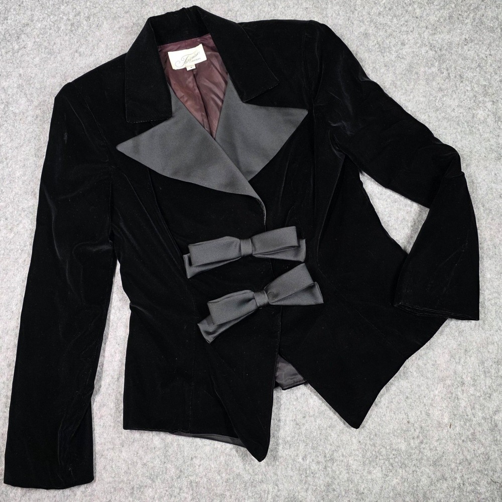 Vintage Farinae Blazer Velvet 6 Black Bow Jacket Academia Whimsigoth Romance 90s